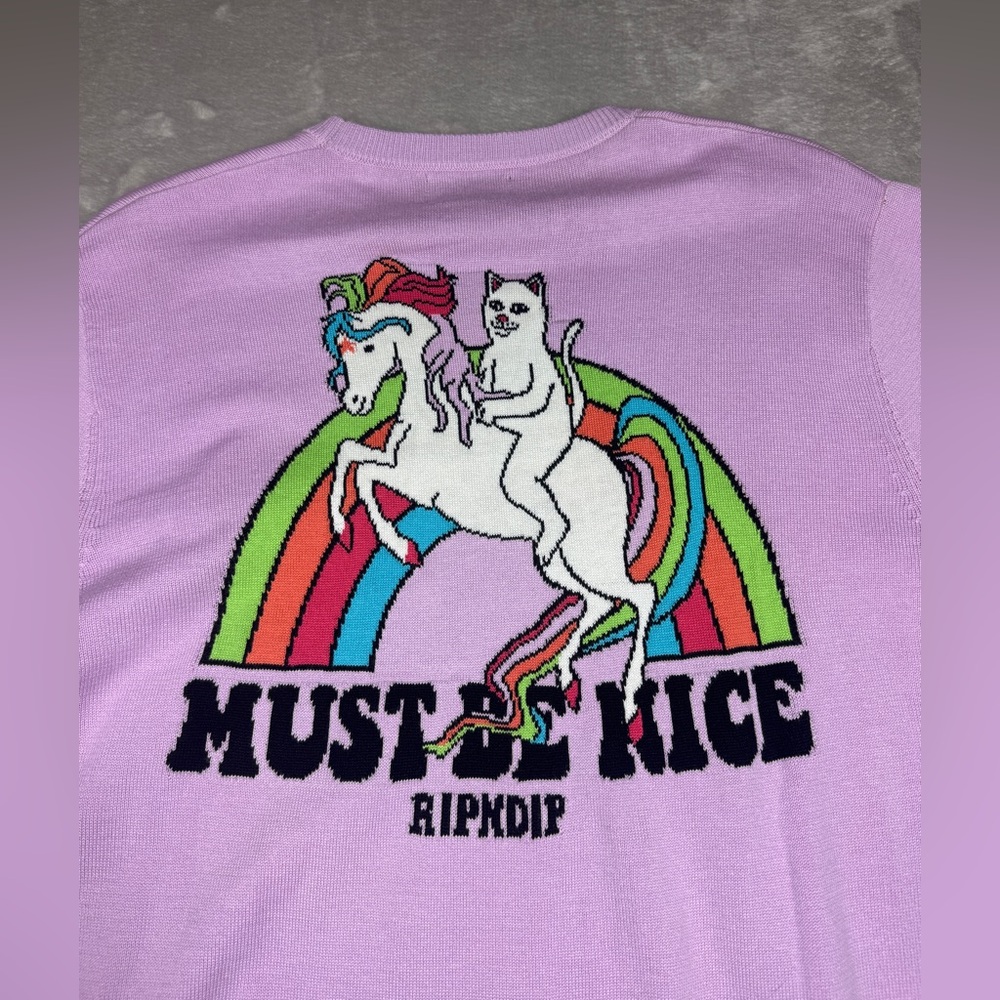 RIPNDIP My Little Nerm Knitted Rainbow Cat Unicorn Lavender Purple Sweater M - Picture 12 of 16